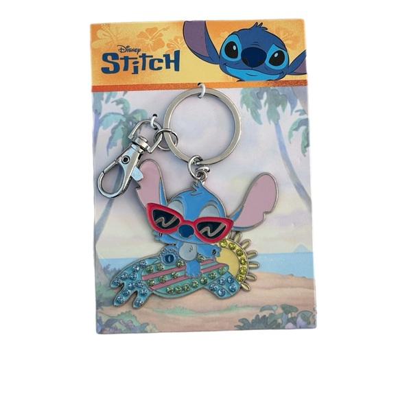 Disney Surfboard Stitch Keychain Bag Charm with Rhinestones NEW - Picture 5 of 6